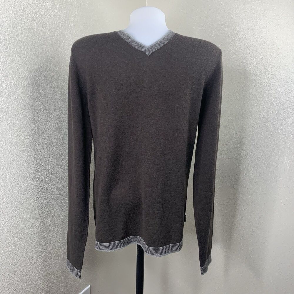 Armani Sweater Mens Sz S Cashmere Brown Pullover V Neck Tetured Collezioni